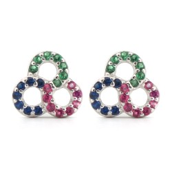 925 Silver Rhodium Plated Multi Col CZ Stud Earrings