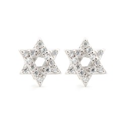 925 Silver Rhodium Plated CZ Set Star of David Stud Earrings