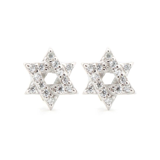 925 Silver Rhodium Plated CZ Set Star of David Stud Earrings
