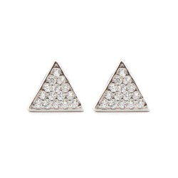 925 Silver Rhodium Plated CZ Set Triangle Stud Earrings
