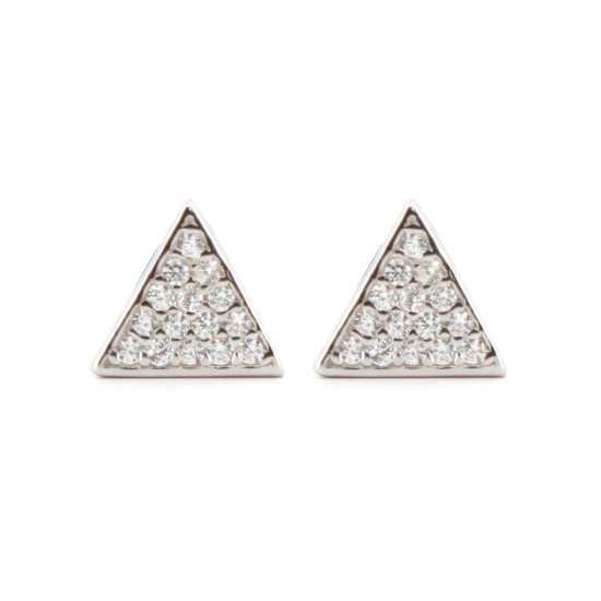 925 Silver Rhodium Plated CZ Set Triangle Stud Earrings