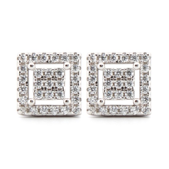 925 Silver Rhodium Plated CZ Set Stud Earrings