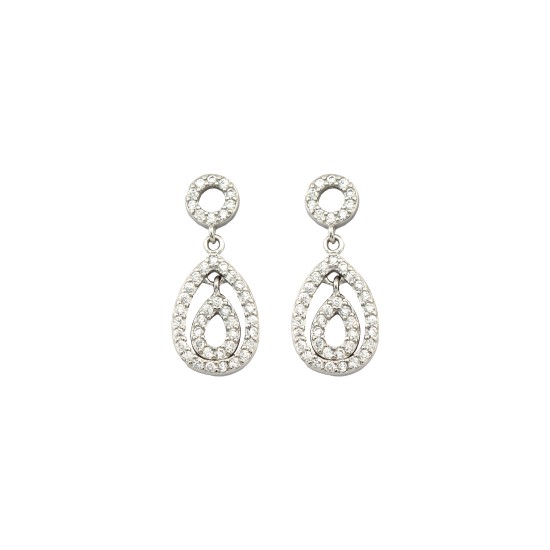 925 Silver Rhodium Plated CZ Set Drop Earrings