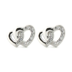 925 Silver Rhodium Plated CZ Set Heart Stud Earrings