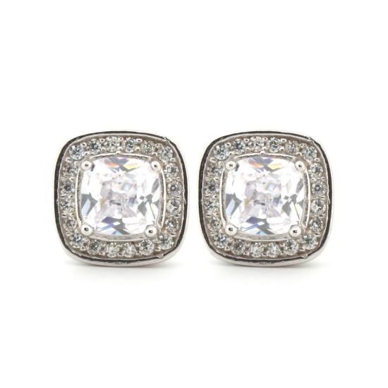 925 Silver Rhodium Plated CZ Set Stud Earrings