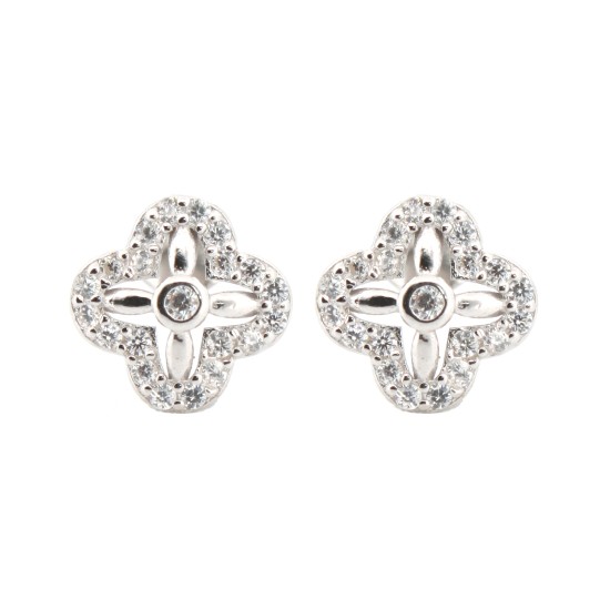 925 Silver Rhodium Plated CZ Set Stud Earrings