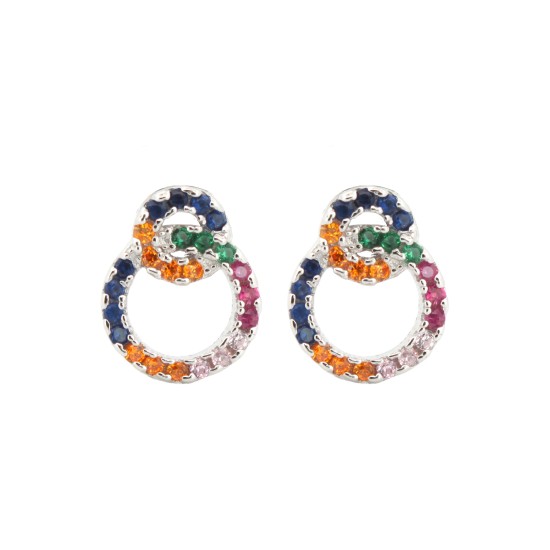 925 Silver Rhodium Plated CZ Set Stud Earrings