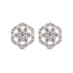 925 Silver Rhodium Plated CZ Set Stud Earrings