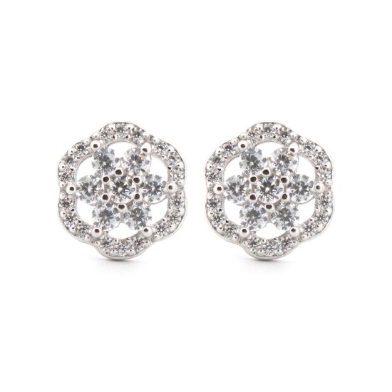 925 Silver Rhodium Plated CZ Set Stud Earrings