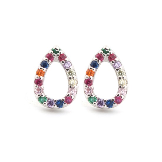 925 Silver Rhodium Plated CZ Set Stud Earrings