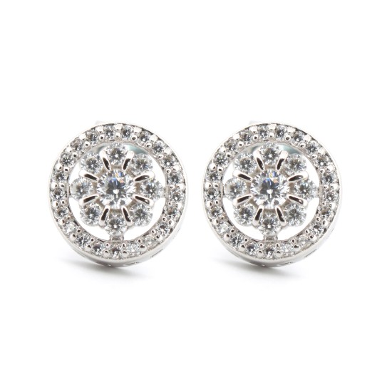 925 Silver Rhodium Plated CZ Set Stud Earrings
