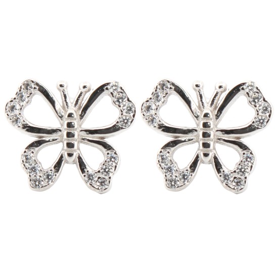 925 Silver Rhodium Plated CZ Set Stud Earrings