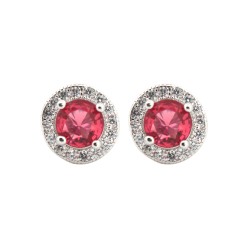925 Silver Rhodium Halo Stud Earrings Ruby Centre CZ
