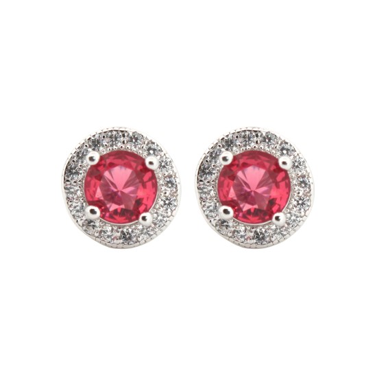 925 Silver Rhodium Halo Stud Earrings Ruby Centre CZ