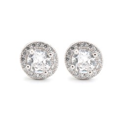 925 Silver Rhodium Halo CZ Stud Earrings White