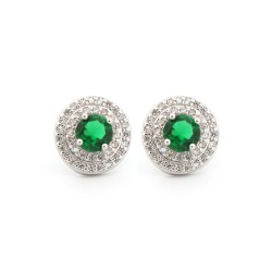 925 Silver Rhodium Halo Stud Earrings Emerald Centre CZ