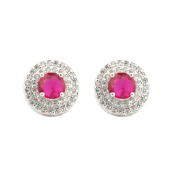 925 Silver Rhodium Halo Stud Earrings Ruby Centre CZ