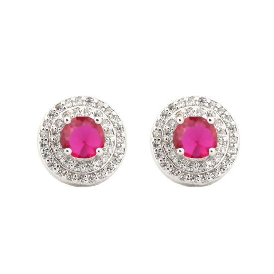 925 Silver Rhodium Halo Stud Earrings Ruby Centre CZ