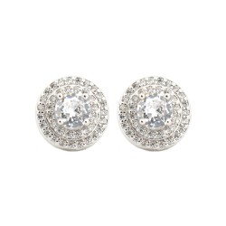925 Silver Rhodium Halo CZ Stud Earrings White