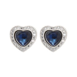 925 Silver Rhodium Heart Shape Stud Earrings Sapphire Centre CZ