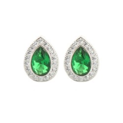 925 Silver Rhodium Pear Shape Stud Earrings Emerald Centre CZ
