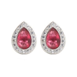 925 Silver Rhodium Pear Shape Stud Earrings Ruby Centre CZ