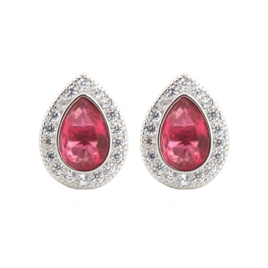 925 Silver Rhodium Pear Shape Stud Earrings Ruby Centre CZ