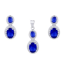 925 Silver Rhodium Princess Kate Sapphire Centre CZ Earrings and Pendant Set