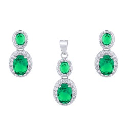 925 Silver Rhodium Princess Kate Emereld Centre CZ Earrings and Pendant Set