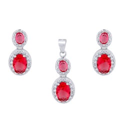 925 Silver Rhodium Princess Kate Ruby Centre CZ Earrings and Pendant Set