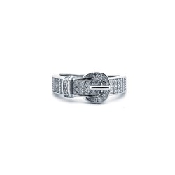 925 Silver Rhodium CZ Set Buckle Ring
