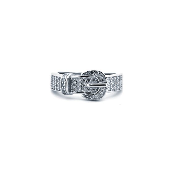 925 Silver Rhodium CZ Set Buckle Ring