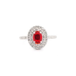 925 Silver Rhodium CZ Set Oval Cluster Ruby Red Centre