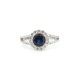925 Silver Rhodium CZ Set Round Cluster Sapphire Blue Centre