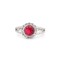 925 Silver Rhodium CZ Set Round Cluster Ruby Red Centre