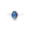 925 Silver Rhodium CZ Set Oval Cluster Sapphire Blue Centre