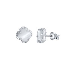 925 Silver Rhodium Clover Stud Earrings MOP