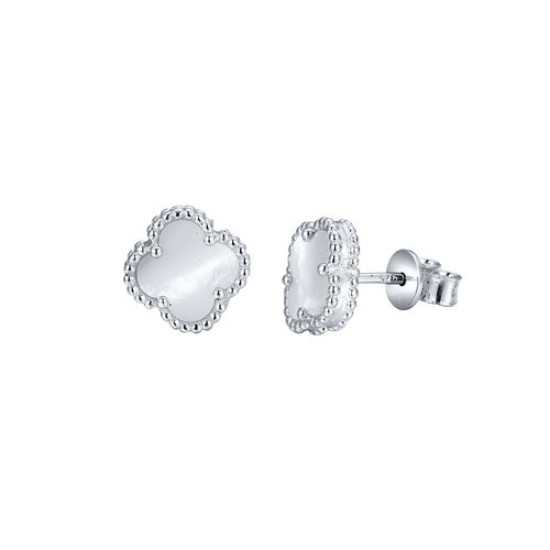 925 Silver Rhodium Clover Stud Earrings MOP
