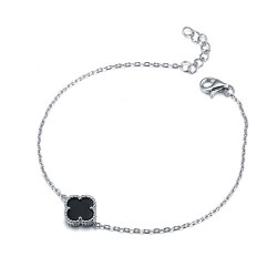 925 Silver Rhodium Clover Bracelet Onyx 925 Silver Rhodium Clover Bracelet Onyx