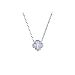 925 Silver Rhodium Clover Necklace MOP