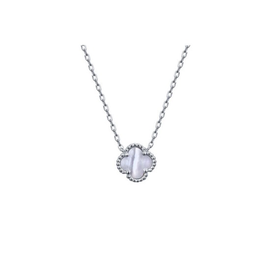 925 Silver Rhodium Clover Necklace MOP