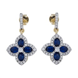 925 Silver 14ct Gold Plate CZ Set Clover Drop Earrings Blue