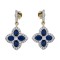 925 Silver 14ct Gold Plate CZ Set Clover Drop Earrings Blue