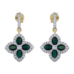 925 Silver 14ct Gold Plate CZ Set Clover Drop Earrings Green