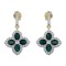 925 Silver 14ct Gold Plate CZ Set Clover Drop Earrings Green