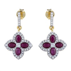 925 Silver 14ct Gold Plate CZ Set Clover Drop Earrings Red