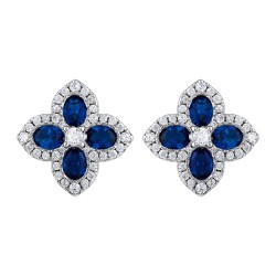 925 Silver 14ct Gold Plate CZ Set Clover Stud Earrings Blue