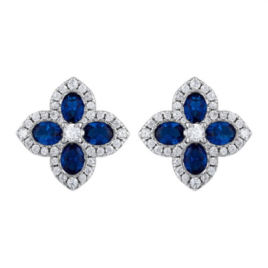 925 Silver 14ct Gold Plate CZ Set Clover Stud Earrings Blue