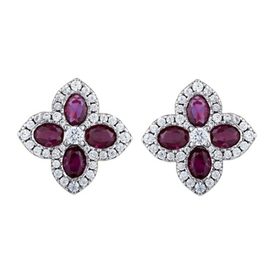 925 Silver 14ct Gold Plate CZ Set Clover Stud Earrings Red