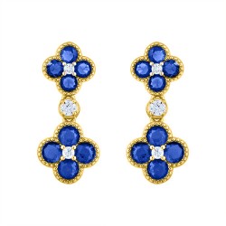 925 Silver 14ct Gold Plate CZ Set Clover Drop Earrings Blue